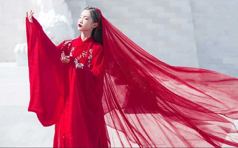 red chinese dress clothing female hanfu