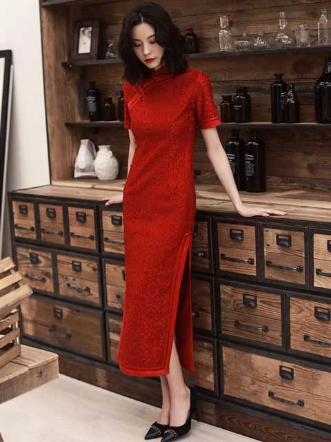 red chinese dress clothing cheongsam