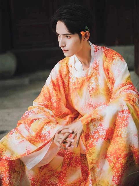 male traditional chinese clothing round collar robe
