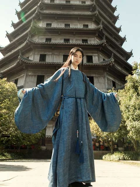 male traditional chinese clothing round collar robe