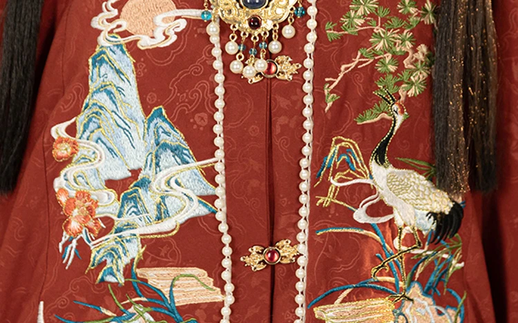 Ming Dynasty New Year Hanfu Vintage Crane Winter Horse Face Skirt