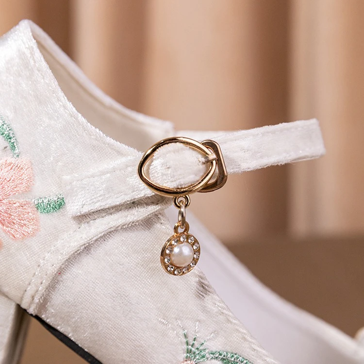 High Heeled Pointed Toe Cheongsam Shoes Vintage Chinese Style Ethnic Shoes