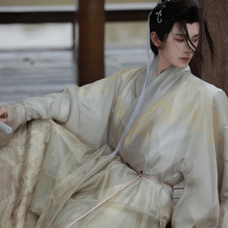 Men's-Ming-Dynasty-Daopao-Robe-Printed-Gradient-Color-Hanfu-2 Men's Ming Dynasty Daopao Robe Printed Gradient Color Hanfu