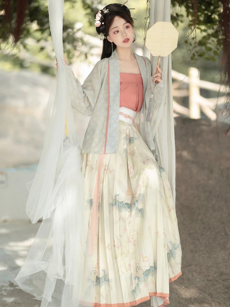 Spring Women Song Dynasty Hanfu Elegant Traditional Pleated Skirt