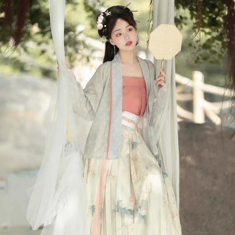 Spring-Women-Song-Dynasty-Hanfu-Elegant-Traditional-Pleated-Skirt-4 Spring Women Song Dynasty Hanfu Elegant Traditional Pleated Skirt