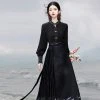 Women-Casual-Hanfu-Ming-Dynasty-Mamian-Skirt-Set-Black-Dashing-Style-1 Women Casual Hanfu Ming Dynasty Mamian Skirt Set Black Dashing Style