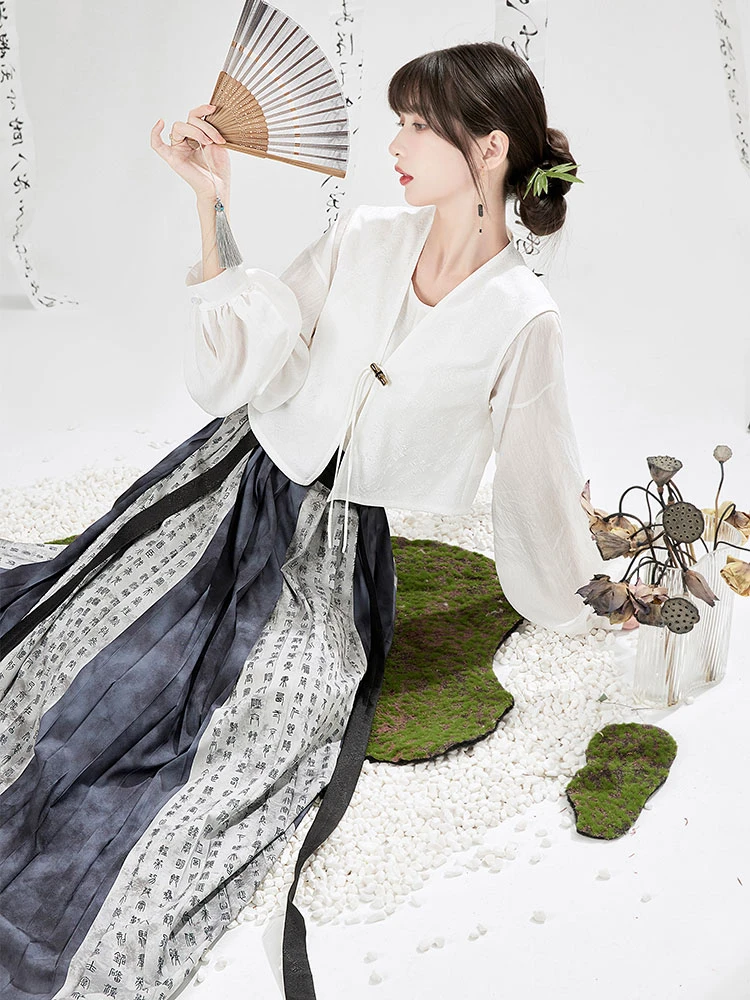 preppy girl white black modern hanfu