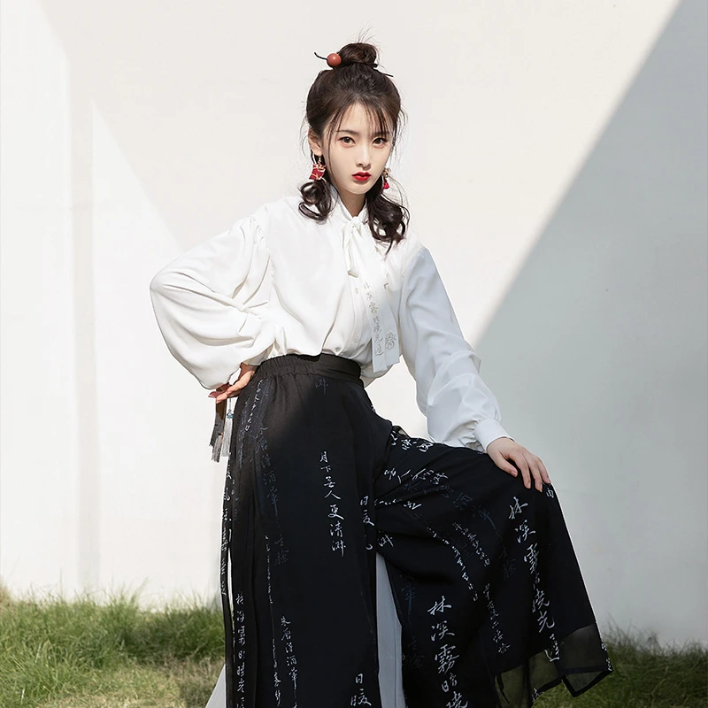 Spring-Modern-Song-Hanfu-Improved-Calligraphy-Style-Songku-Set-1 Street Fashion Song Ladies Casual Hanfu Summer Changgansi Style