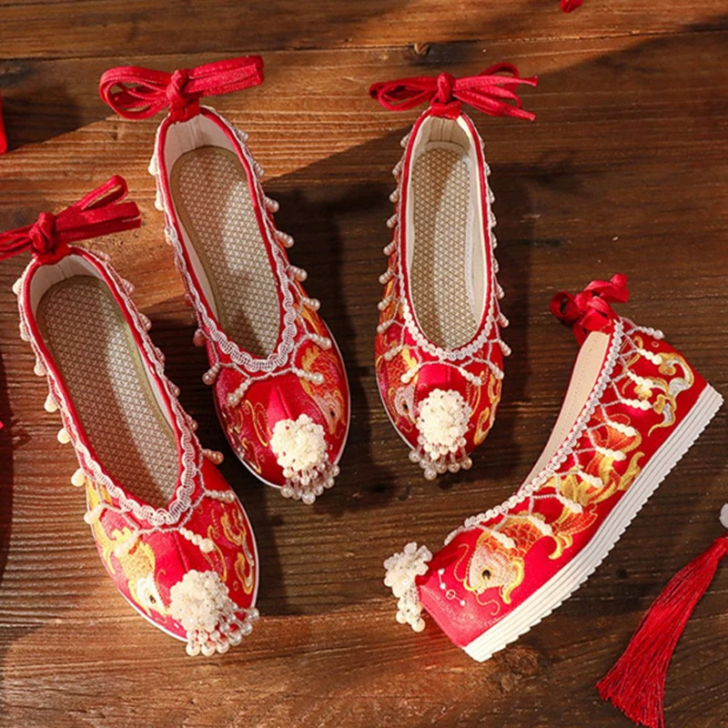 Ancient-Style-Hanfu-Wedding-Embroidered-Shoes-Chinese-Style-Bridal-Shoes-2 Ancient Style Hanfu Wedding Embroidered Shoes Chinese Style Bridal Shoes