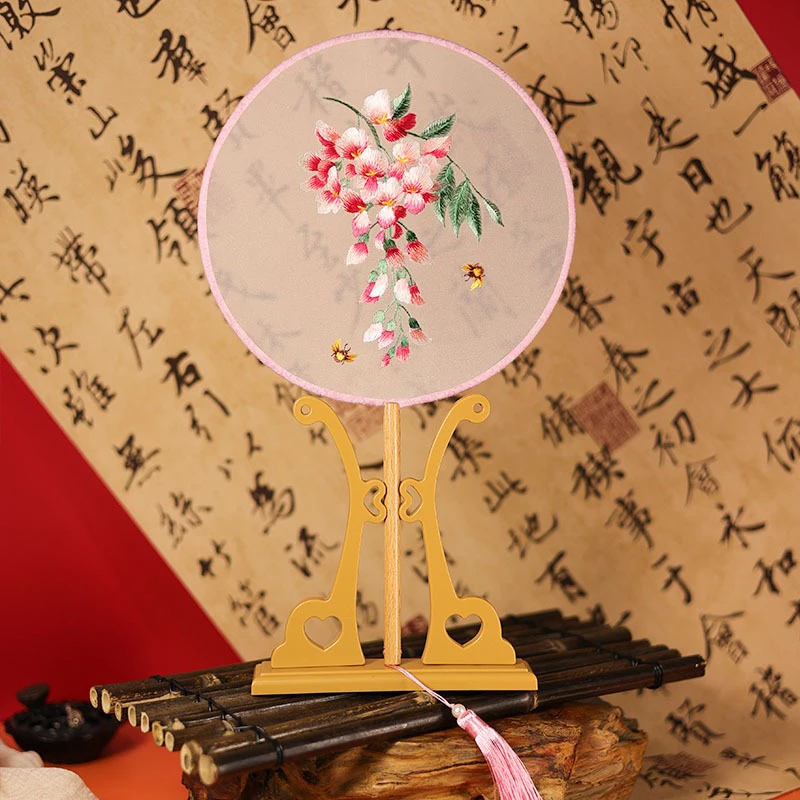 Classical-Embroidered-Tuanshan-Ladies-Dance-Fan-Red-Flower-1 Classical Embroidered Tuanshan Ladies Dance Fan Red Flower