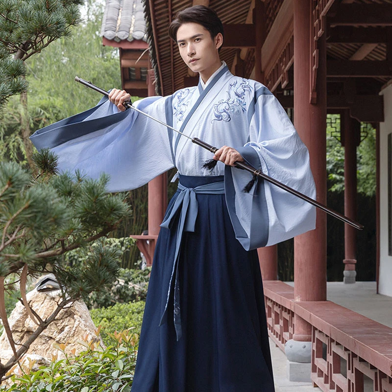 Hanfu-Male-Clothing-Blue-XL-Newhanfu jin dynasty male ruqun hanfu