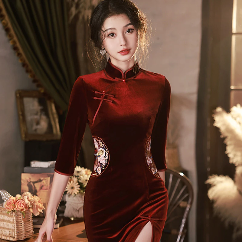 Modern-Wedding-Cheongsam-New-Autumn-Sexy-Short-Dresses-4 Modern Wedding Cheongsam New Autumn Sexy Short Dresses