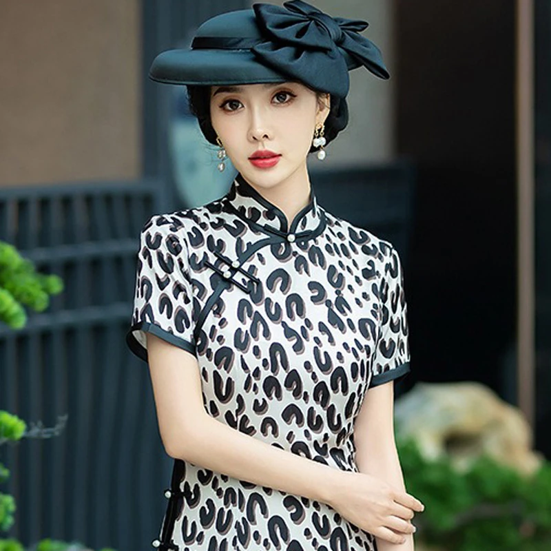 Summer-Women-Long-Slim-Silk-Cheongsam-Medium-Long-Daily-Dress-2 Summer Women Long Slim Silk Cheongsam Medium Long Daily Dress
