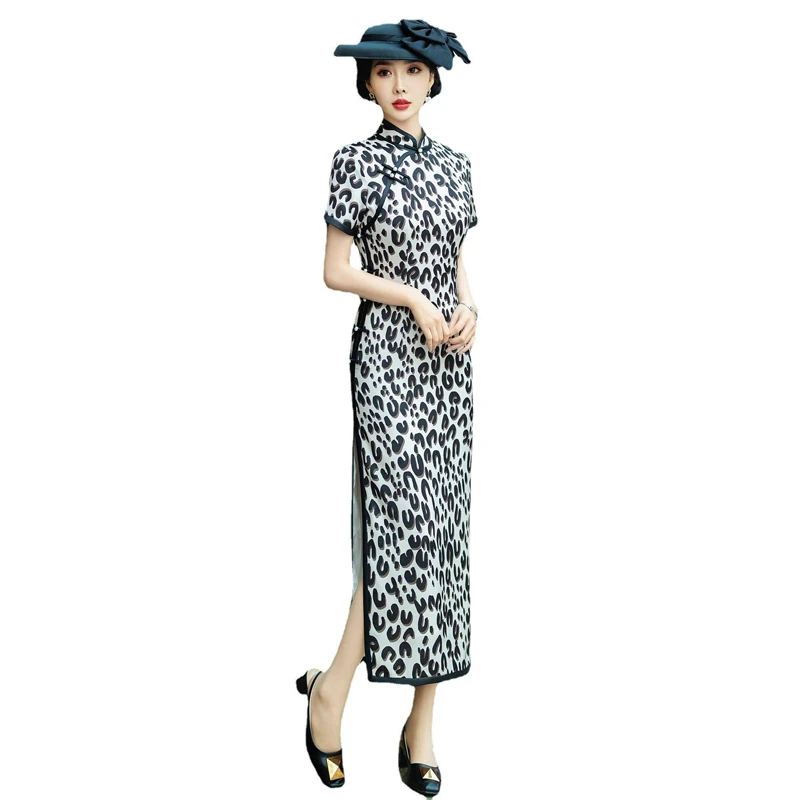 Summer-Women-Long-Slim-Silk-Cheongsam-Medium-Long-Daily-Dress-4 Summer Women Long Slim Silk Cheongsam Medium Long Daily Dress