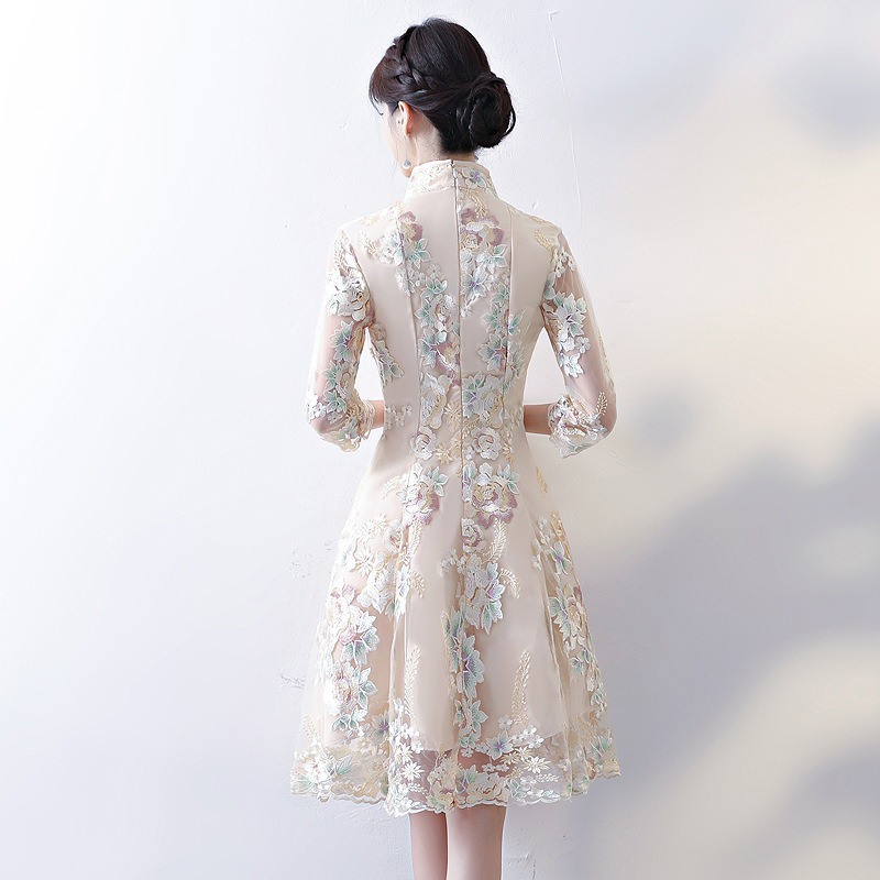 Women-Champagne-Cheongsam-Evening-Gown-Qipao-Dresses-10 Women Champagne Cheongsam Evening Gown Qipao Dresses