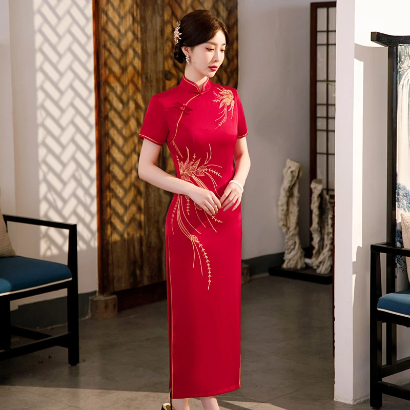 long-cheongsam-red-wedding-qipao-03 long cheongsam red wedding qipao dress