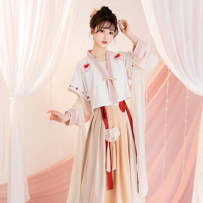 Fall-Girls-Tang-Dynasty-Hanfu-Round-Neck-Shirt-Set-1 Spring Tang Dynasty Girl Heziqun Dress Cute Qixiong Hanfu