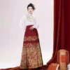 Ming-Dynasty-Hanfu-Wedding-Dress-Gorgeous-Red-Mamian-Dress-Set-1 Ming Dynasty Hanfu Wedding Dress Gorgeous Red Mamian Dress Set