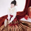 Ming-Dynasty-Hanfu-Wedding-Dress-Gorgeous-Red-Mamian-Dress-Set-2 Ming Dynasty Hanfu Wedding Dress Gorgeous Red Mamian Dress Set