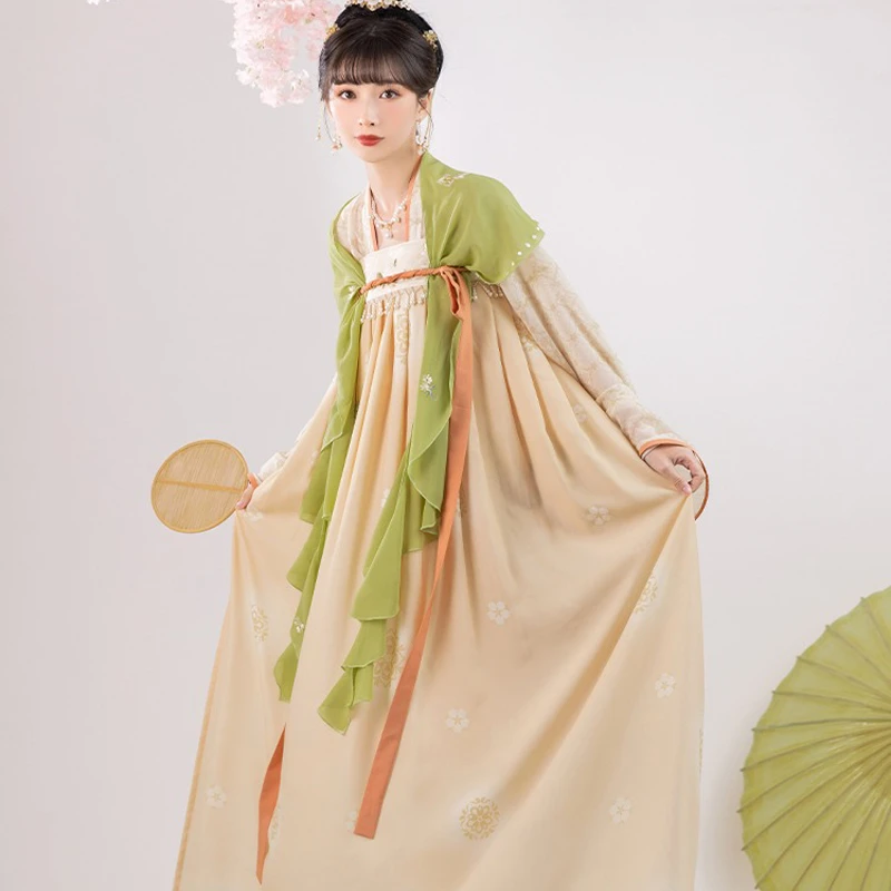 Spring-Women-Tang-Dynasty-Hanfu-Qixiong-Shanqun-Elegant-Butterfly-Dresses-2 Spring Women Tang Dynasty Hanfu Qixiong Shanqun Elegant Butterfly Dresses