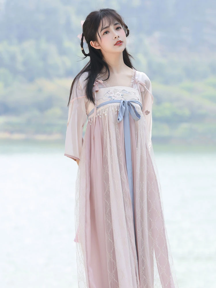 river fairy pink summer hanfu dress