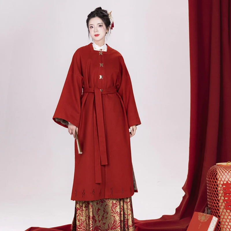 Red-Winter-Coat-Women's-Ming-Dynasty-New-Year-Hanfu-1 Red Winter Coat Women's Ming Dynasty New Year Hanfu
