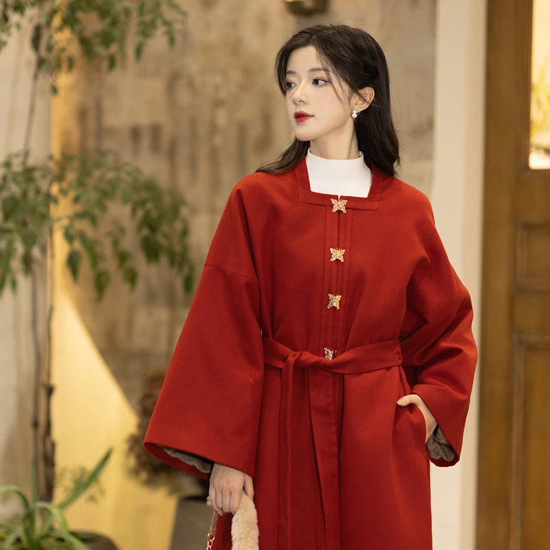 Red-Winter-Coat-Women's-Ming-Dynasty-New-Year-Hanfu-2 Red Winter Coat Women's Ming Dynasty New Year Hanfu