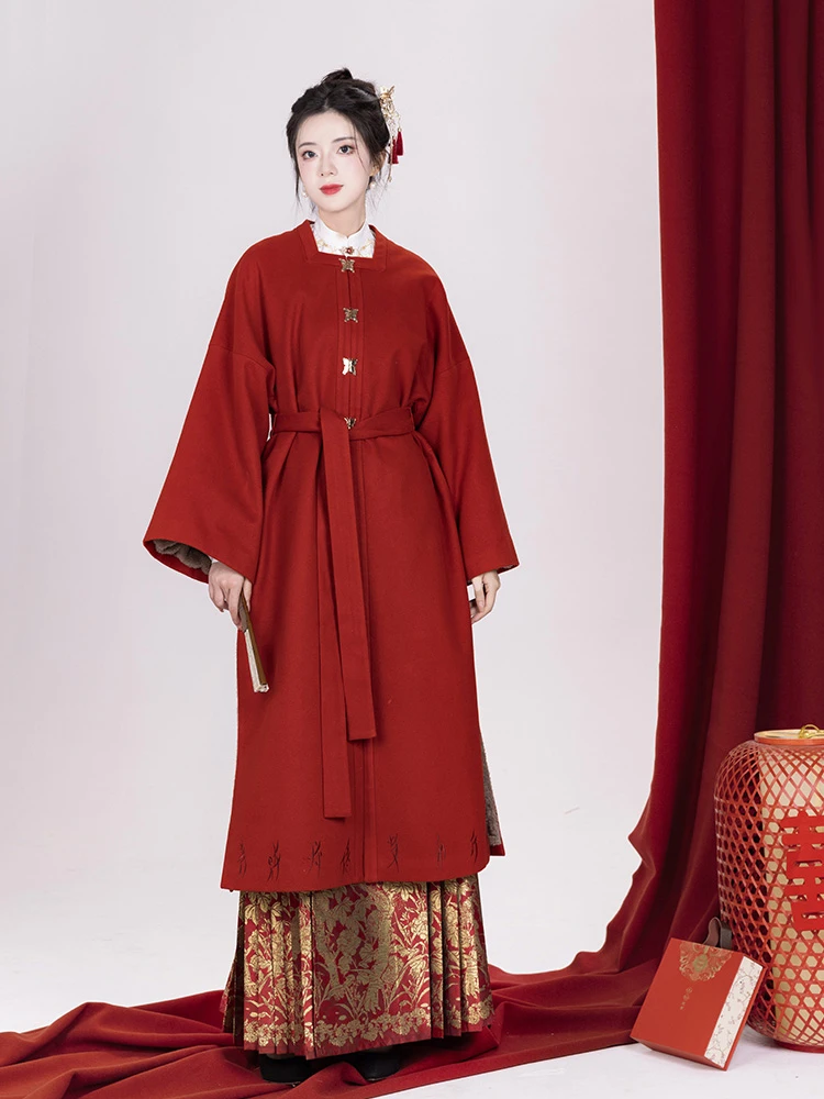 Red Winter Coat Women's Ming Dynasty New Year Hanfu