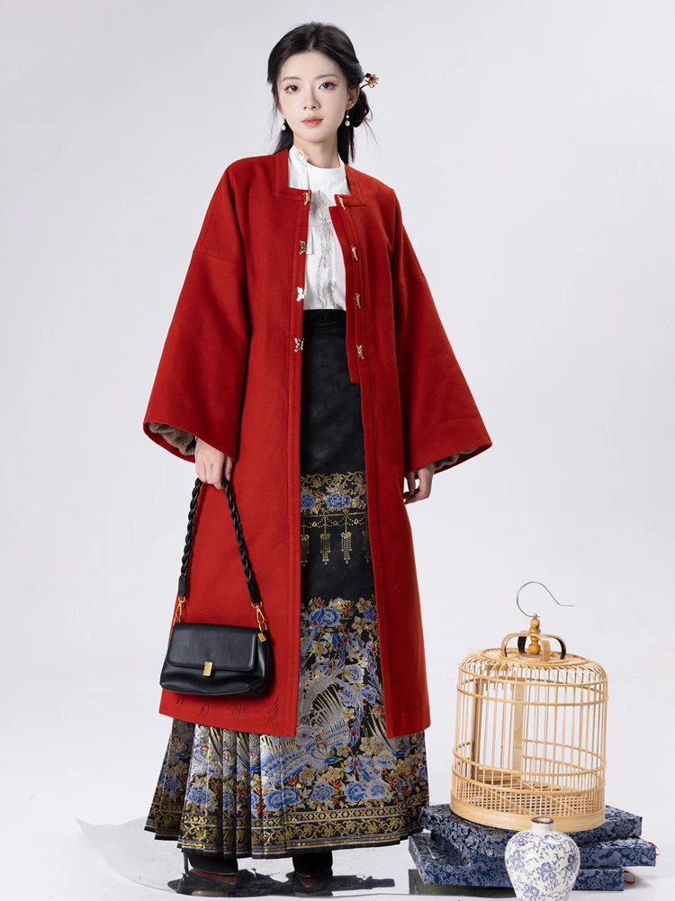 Red Winter Coat Women's Ming Dynasty New Year Hanfu