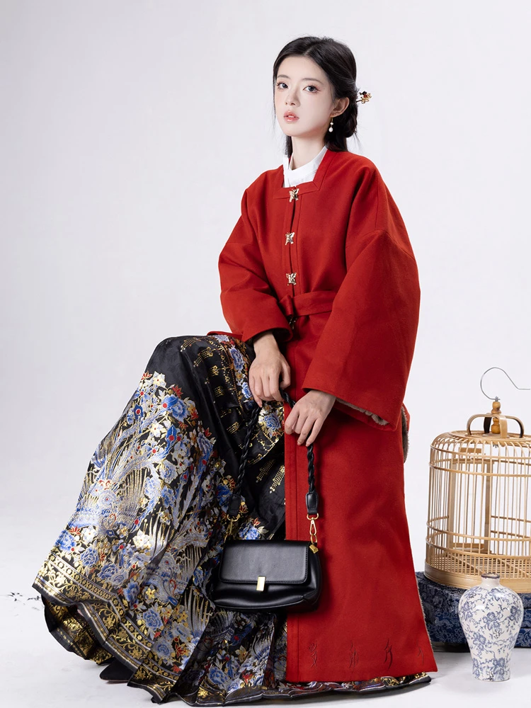 Red Winter Coat Women's Ming Dynasty New Year Hanfu