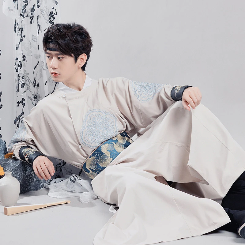 Men-Martial-Arts-Round-Neck-Robe-Solid-Color-Simple-Hanfu-1 Men Martial Arts Round Neck Robe Solid Color Simple Hanfu
