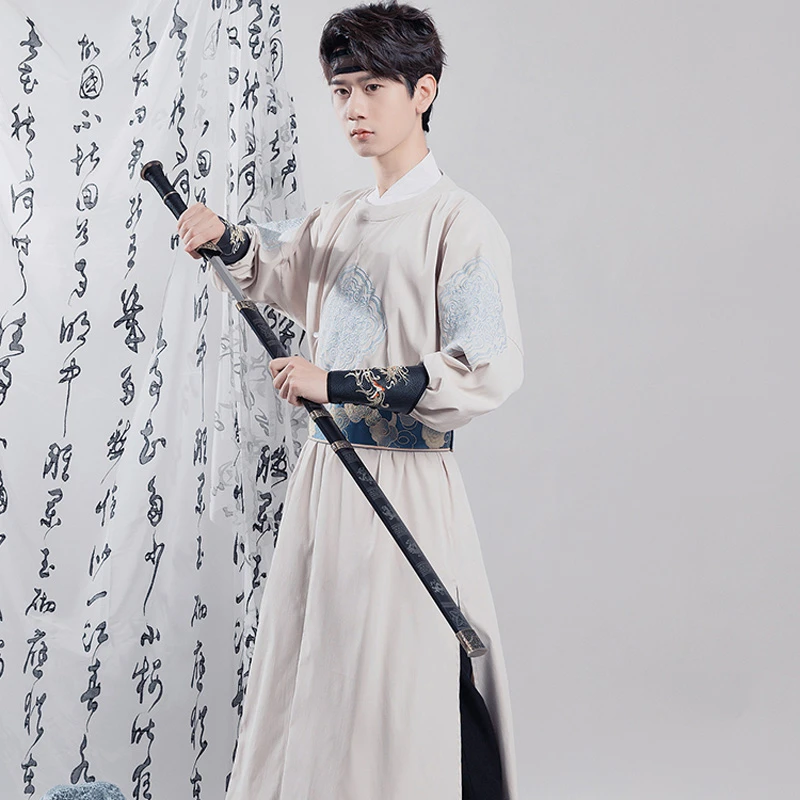 Men-Martial-Arts-Round-Neck-Robe-Solid-Color-Simple-Hanfu-2 Men Martial Arts Round Neck Robe Solid Color Simple Hanfu