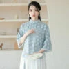 begonia-flower-blue-qipao-shirt-01 begonia flower blue qipao shirt cheongsam