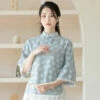 begonia-flower-blue-qipao-shirt-04 begonia flower blue qipao shirt cheongsam