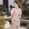 Summer-Qipao-Koi-Lady-Slim-Long-Cheongsam-Daily-Dress-2 Summer Qipao Koi Lady Slim Long Cheongsam Daily Dress