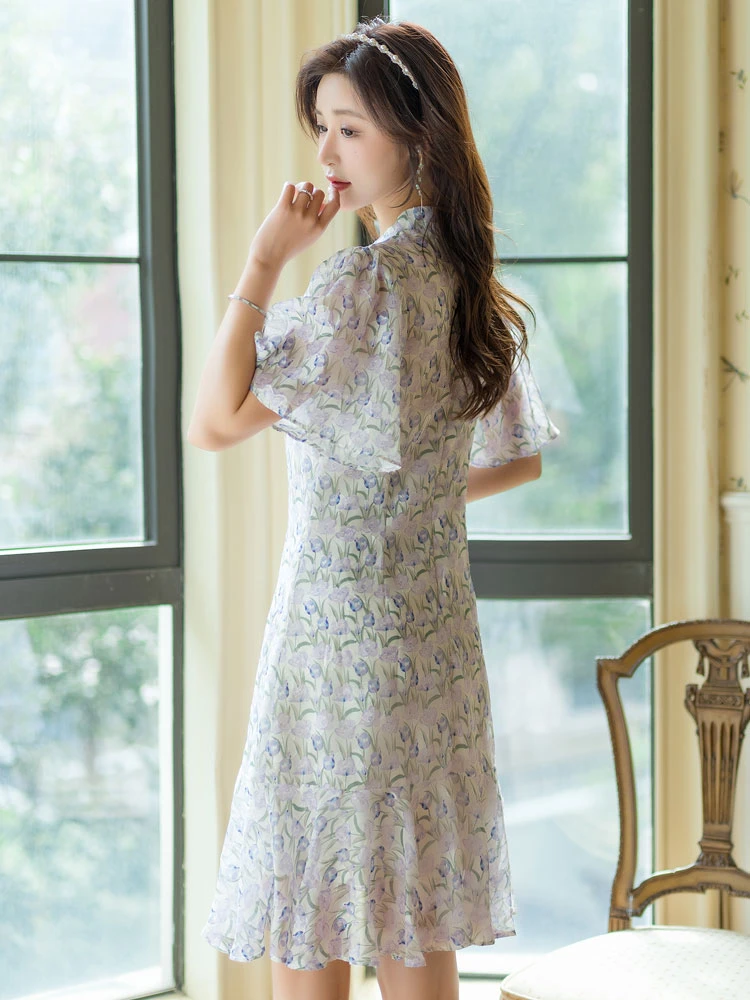 preppy blue modern qipao summer