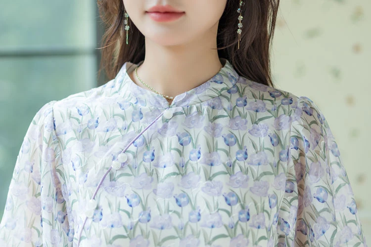 preppy blue modern qipao summer