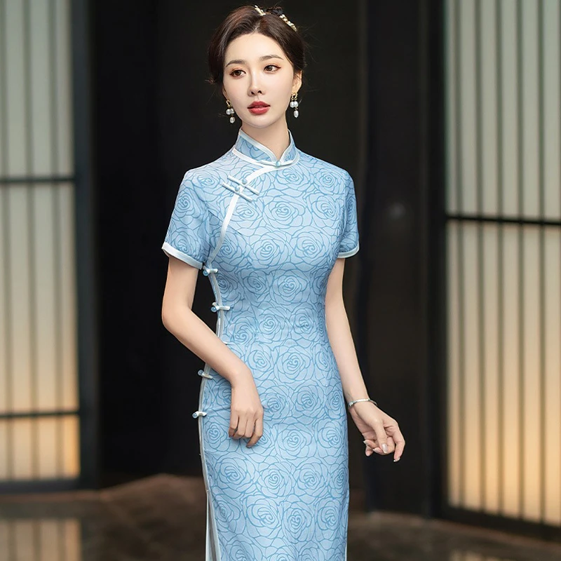 Vintage-Women-Cheongsam-Elegant-Long-Silk-Long-Qipao-Dresses-1 Vintage Women Cheongsam Elegant Long Silk Long Qipao Dresses