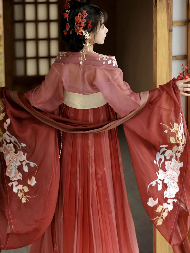 Ladies Qixiong Shanqun North and South Dynasty Hanfu Style Embroidered Large Sleeve Skirt