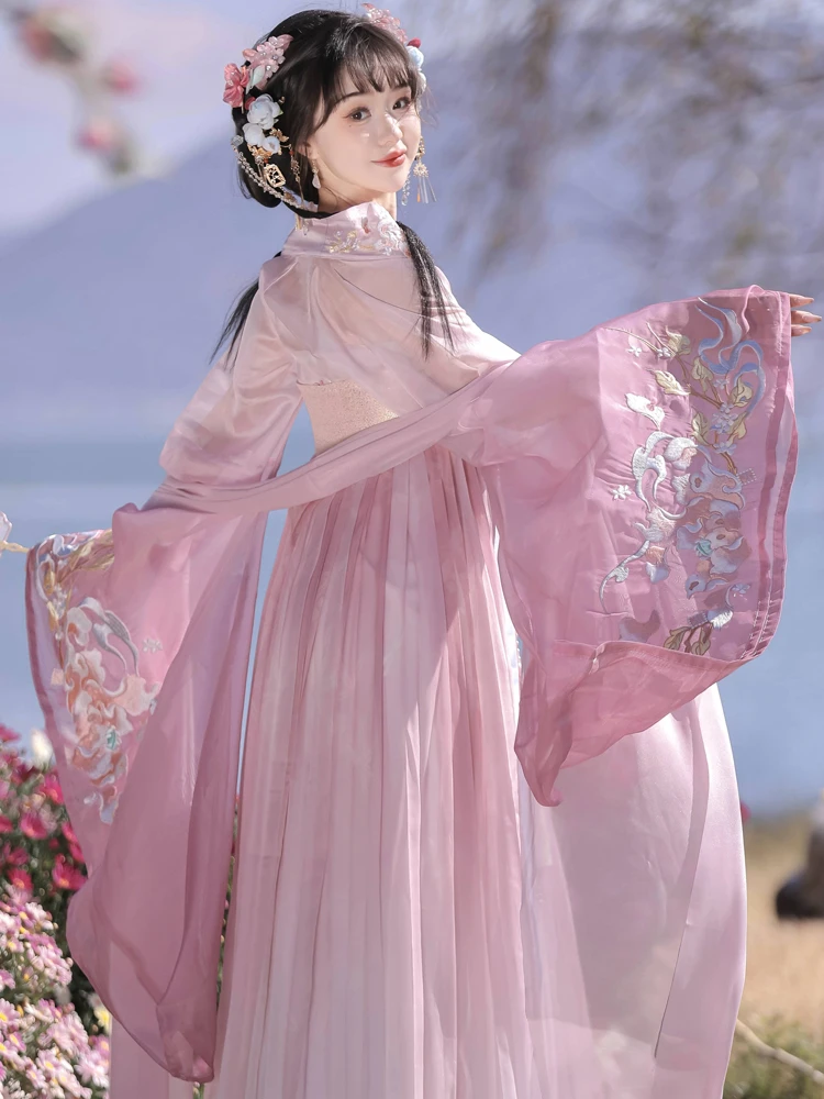 Ladies Qixiong Shanqun North and South Dynasty Hanfu Style Embroidered Large Sleeve Skirt