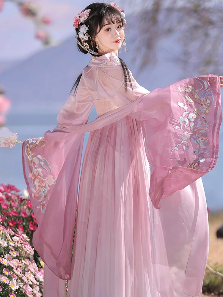 Ladies Qixiong Shanqun North and South Dynasty Hanfu Style Embroidered Large Sleeve Skirt