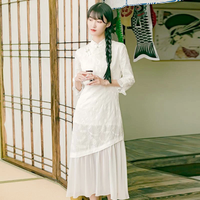 White-Feather-qipao-dress-01 White Feather casual qipao dress