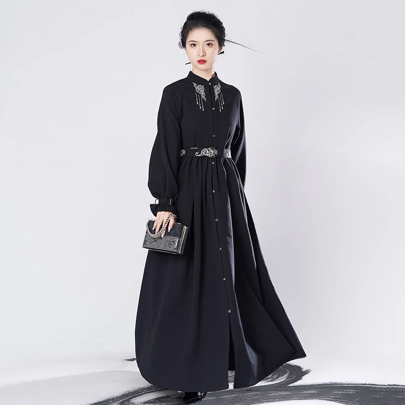 black hanfu trench coat