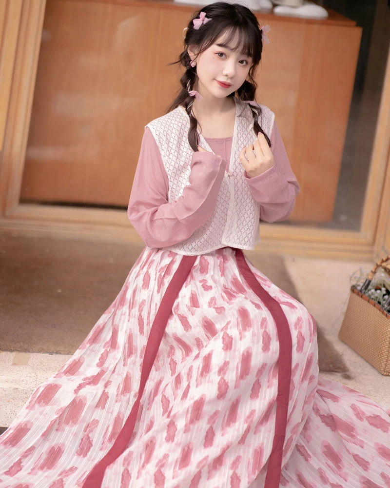 berry cream casual pink hanfu