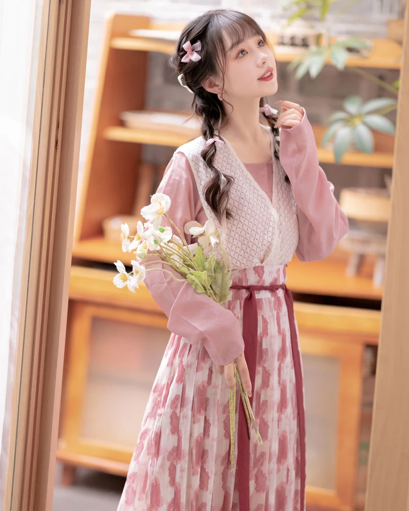 berry cream casual pink hanfu