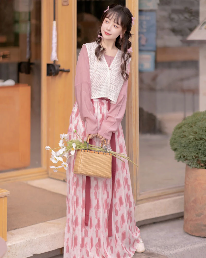 berry cream casual pink hanfu