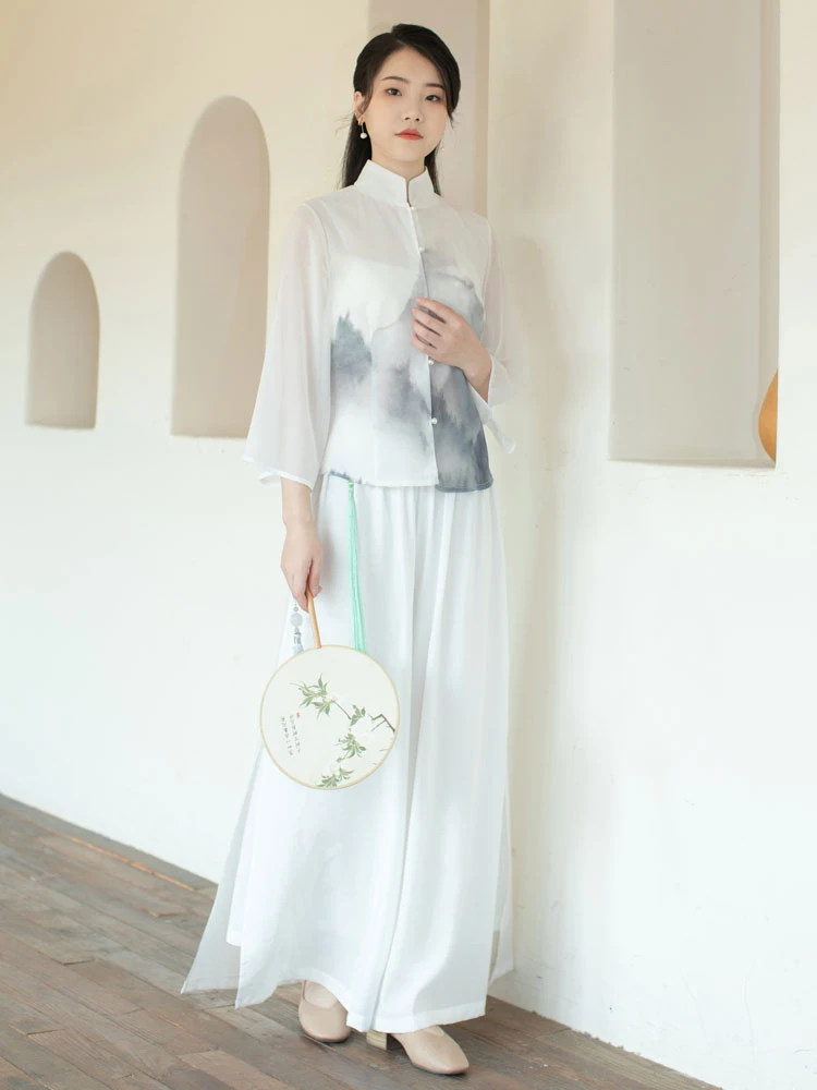 ink qipao white cheongsam dress