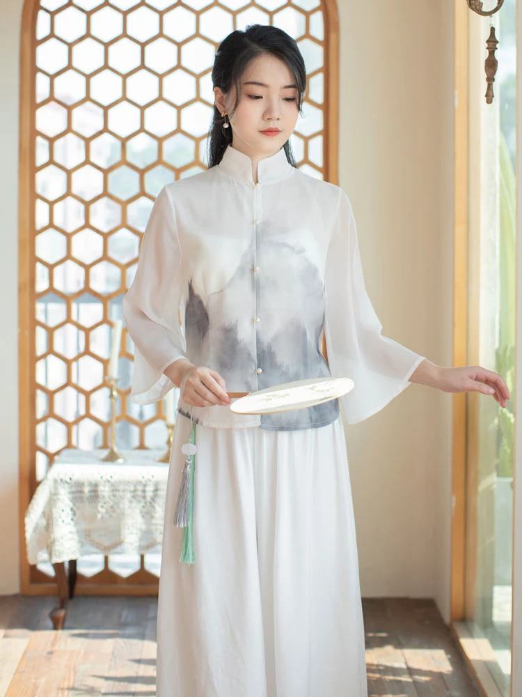 ink qipao white cheongsam dress