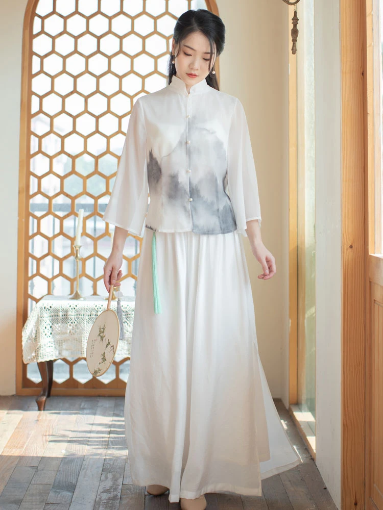 ink qipao white cheongsam dress