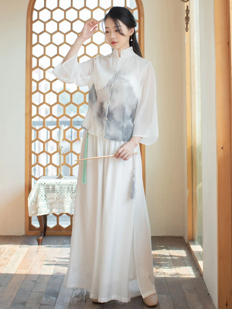 ink qipao white cheongsam dress